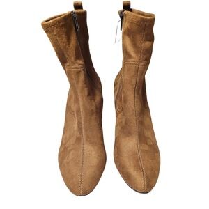 NWOT NYDJ Suede Block Heel Ankle Boots Women 8.5 Brown Zip Closure Pointed Toe